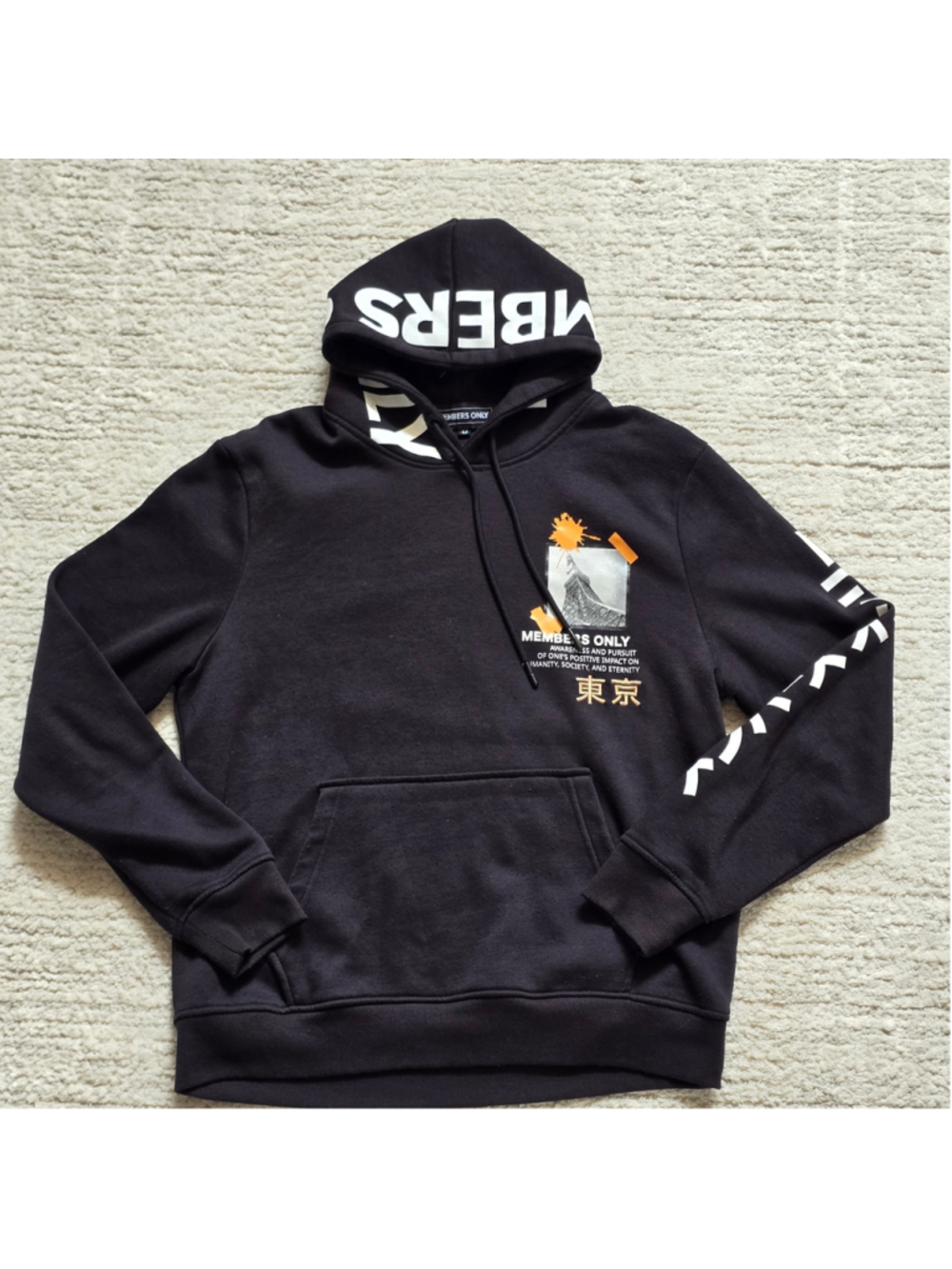 Men's Members Only Tokyo Graphic Hoodie Black Orange Size M